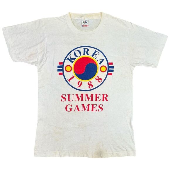 Vintage Fruit of the Loom 1988 Summer Games Korea Crew Neck Tee - Size Medium - Picture 1 of 11